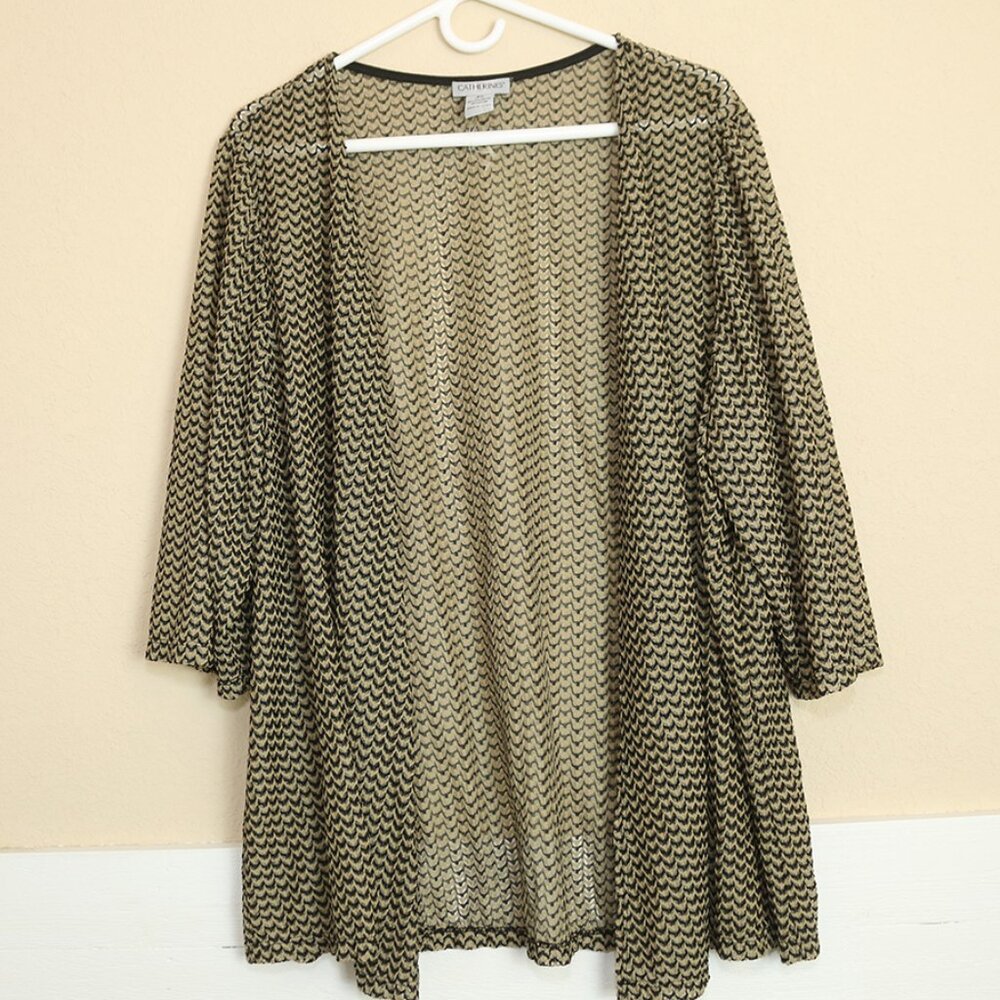 Catherines Open Front Loose Knit Cardigan Tan Black Womans Stretch Plus Size 2X